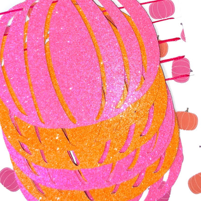 Neon pink orange glitter pumpkin garland, October pumpkin birthday 90s Halloween wall decor