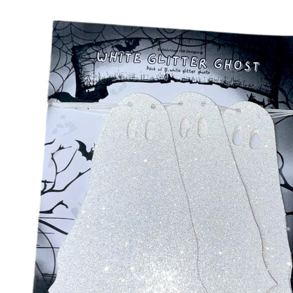 Glitter white ghosts Halloween garland, Sparkly supernatural decor hanging ghost decoration