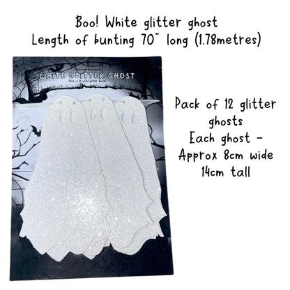 Glitter white ghosts Halloween garland, Sparkly supernatural decor hanging ghost decoration