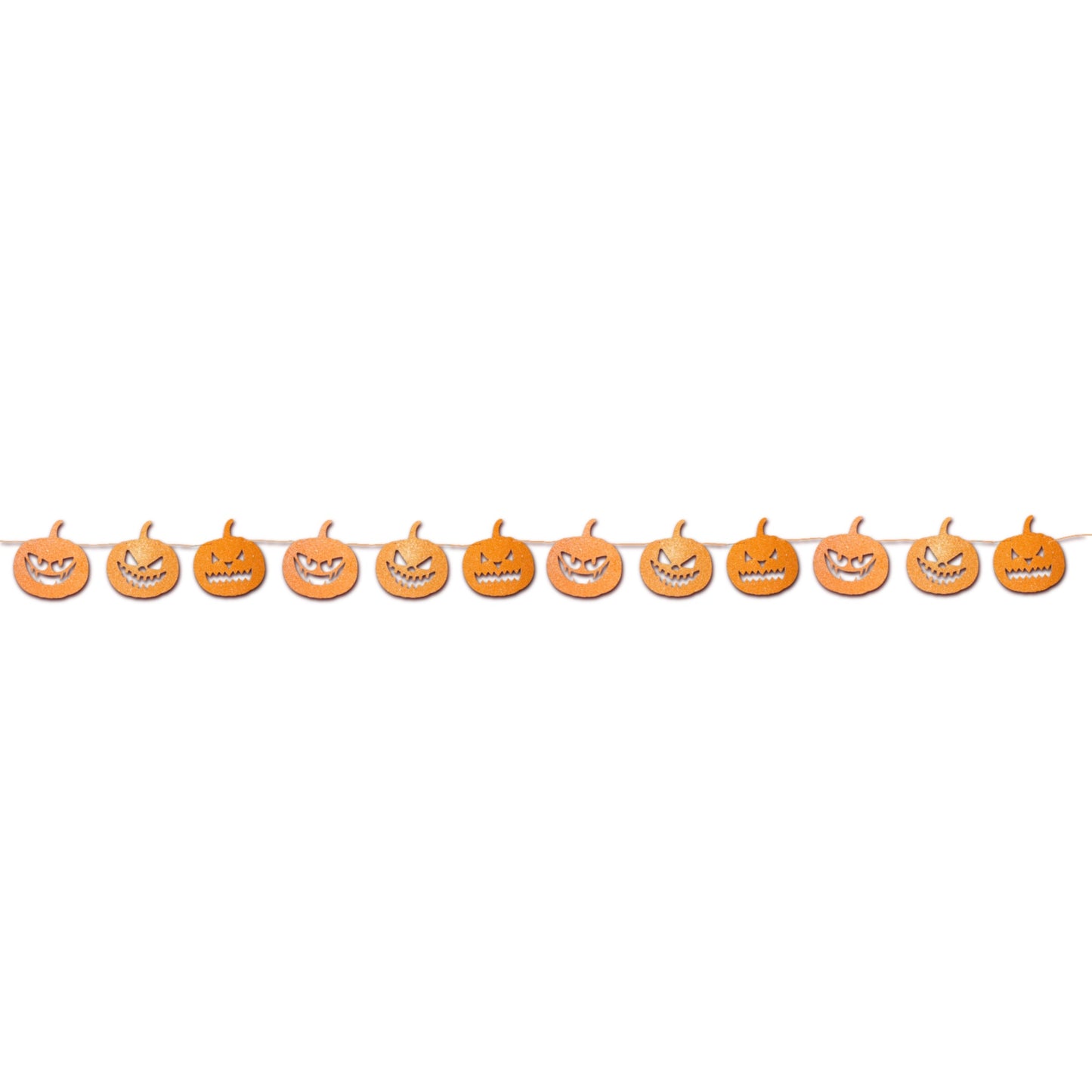 Spooky Halloween pumpkin garland for kids, Bright neon orange pumpkin faces Halloween decoration