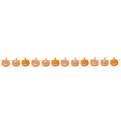 Spooky Halloween pumpkin garland for kids, Bright neon orange pumpkin faces Halloween decoration