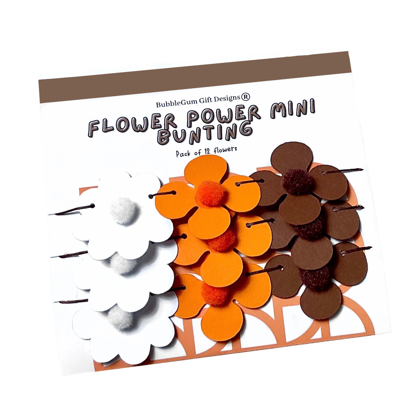 Mini Autumn flower garland, Burnt orange brown and white flowers with cute pom pom centres