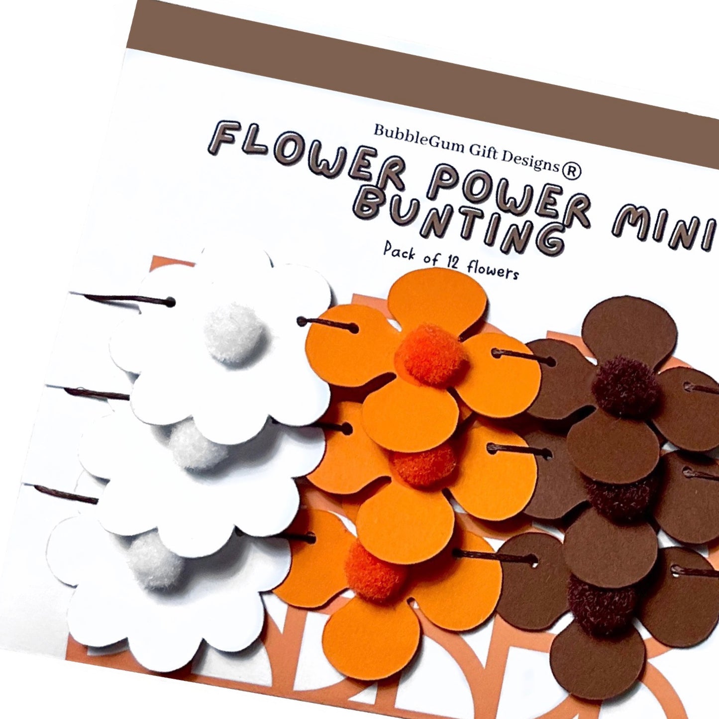 Mini Autumn flower garland, Burnt orange brown and white flowers with cute pom pom centres