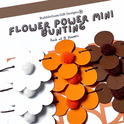 Mini Autumn flower garland, Burnt orange brown and white flowers with cute pom pom centres