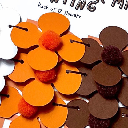 Mini Autumn flower garland, Burnt orange brown and white flowers with cute pom pom centres