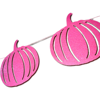 Pink neon glitter pumpkins, Pink sparkly pumpkin hanging decorations for Halloween or pink Autumn