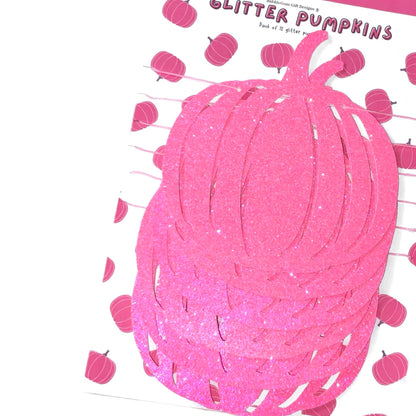 Pink neon glitter pumpkins, Pink sparkly pumpkin hanging decorations for Halloween or pink Autumn