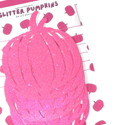 Pink neon glitter pumpkins, Pink sparkly pumpkin hanging decorations for Halloween or pink Autumn