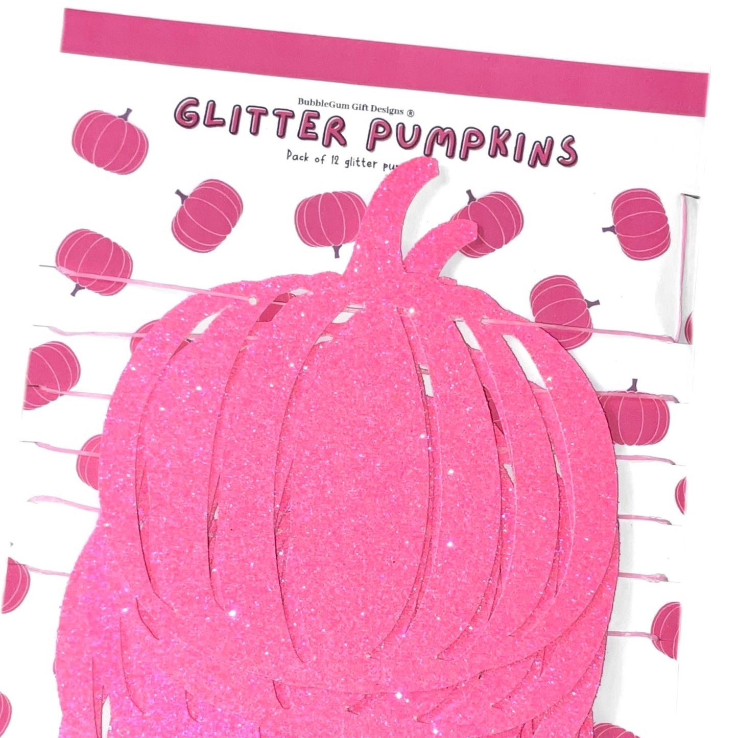 Pink neon glitter pumpkins, Pink sparkly pumpkin hanging decorations for Halloween or pink Autumn