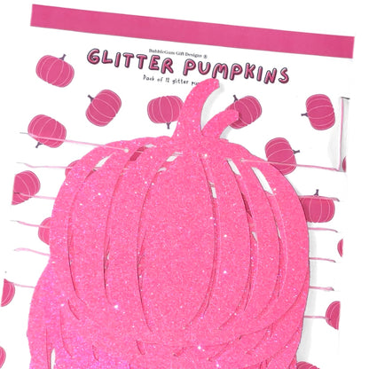 Pink neon glitter pumpkins, Pink sparkly pumpkin hanging decorations for Halloween or pink Autumn