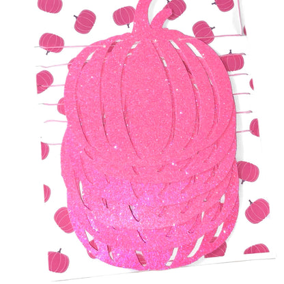 Pink neon glitter pumpkins, Pink sparkly pumpkin hanging decorations for Halloween or pink Autumn