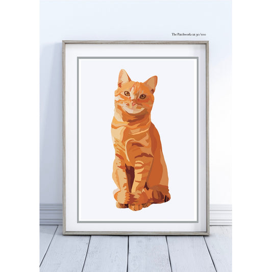 Ginger cat print wall art, Cat lover gift for her, Cat Regalness hand drawn abstract art print, Cat illustration orange cat A4 A5