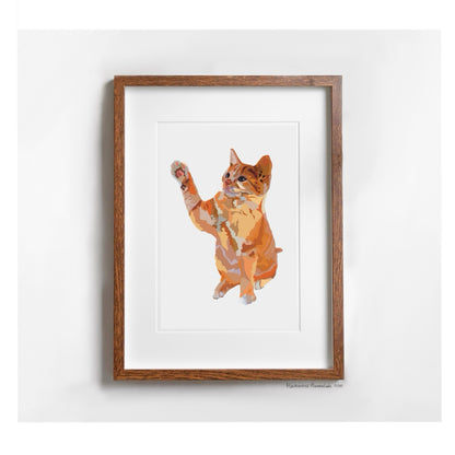 Ginger kitten A4 print Cute playful cat portrait, Mischievous Marmalade portrait wall print, Ginger cat print unframed A4 A5 hallway art