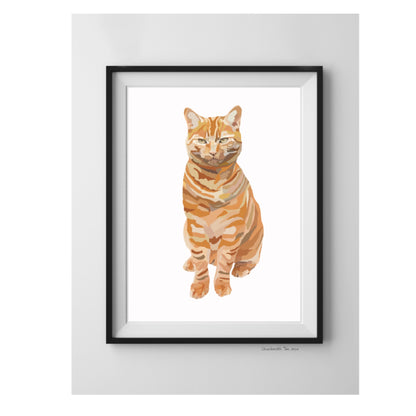 Ginger cat lover gift cat print animal art, Charismatic Tom orange cat drawing wall print, Hand drawn housewarming gift for cat lovers A4 A5