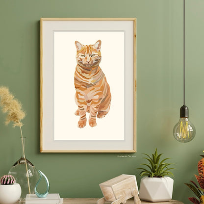 Ginger cat lover gift cat print animal art, Charismatic Tom orange cat drawing wall print, Hand drawn housewarming gift for cat lovers A4 A5