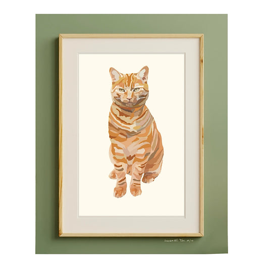 Ginger cat lover gift cat print animal art, Charismatic Tom orange cat drawing wall print, Hand drawn housewarming gift for cat lovers A4 A5