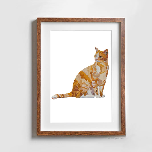 Ginger cat portrait The Feline glance, Cat art wall print, Cat gifts for cat mum, digitally hand drawn A4 or A5