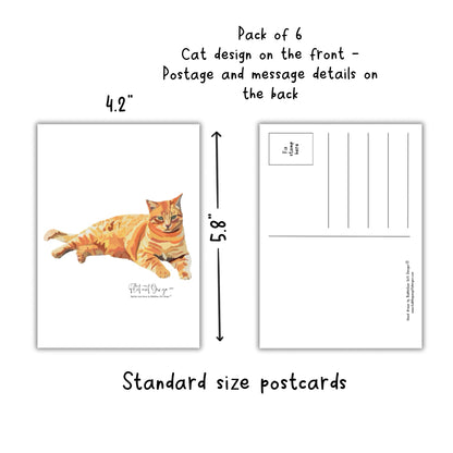 Ginger cat portrait postcards, Digitally hand drawn cat illustration postcard set, Cat artwork post cards for cat lover gift