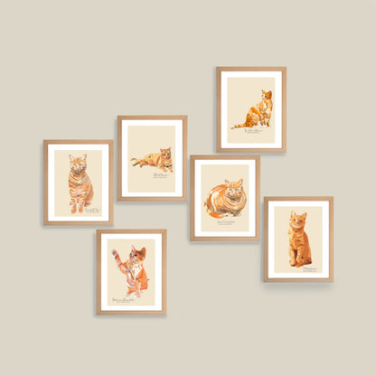 Ginger cat portrait postcards, Digitally hand drawn cat illustration postcard set, Cat artwork post cards for cat lover gift