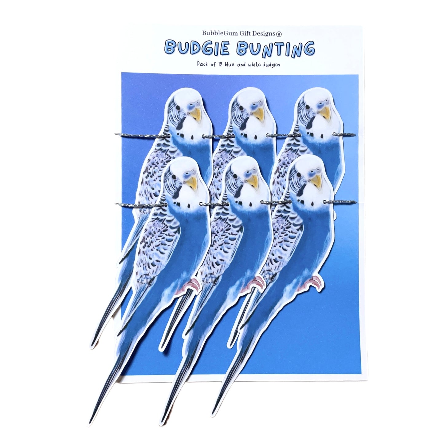 Cute blue budgie bunting banner, Fun pet party decorations, Parakeet bird garland