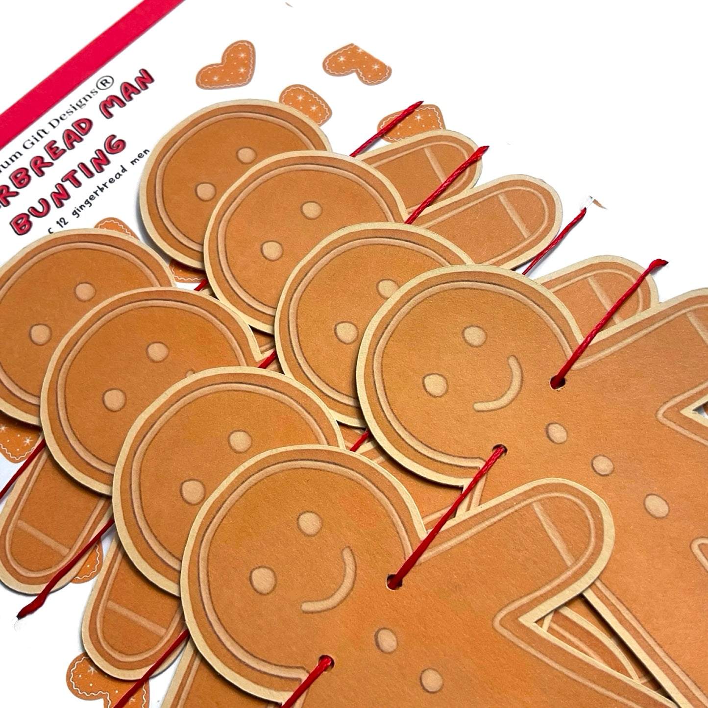 Gingerbread man cookie kids Christmas bunting, Festive Xmas hand drawn gingerbread boy