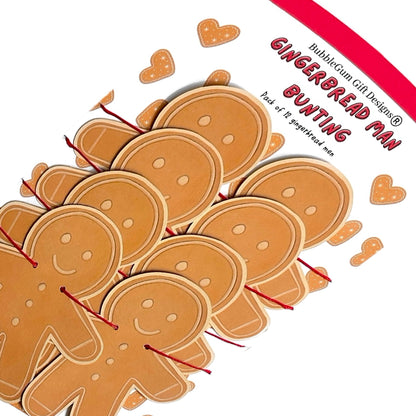 Gingerbread man cookie kids Christmas bunting, Festive Xmas hand drawn gingerbread boy