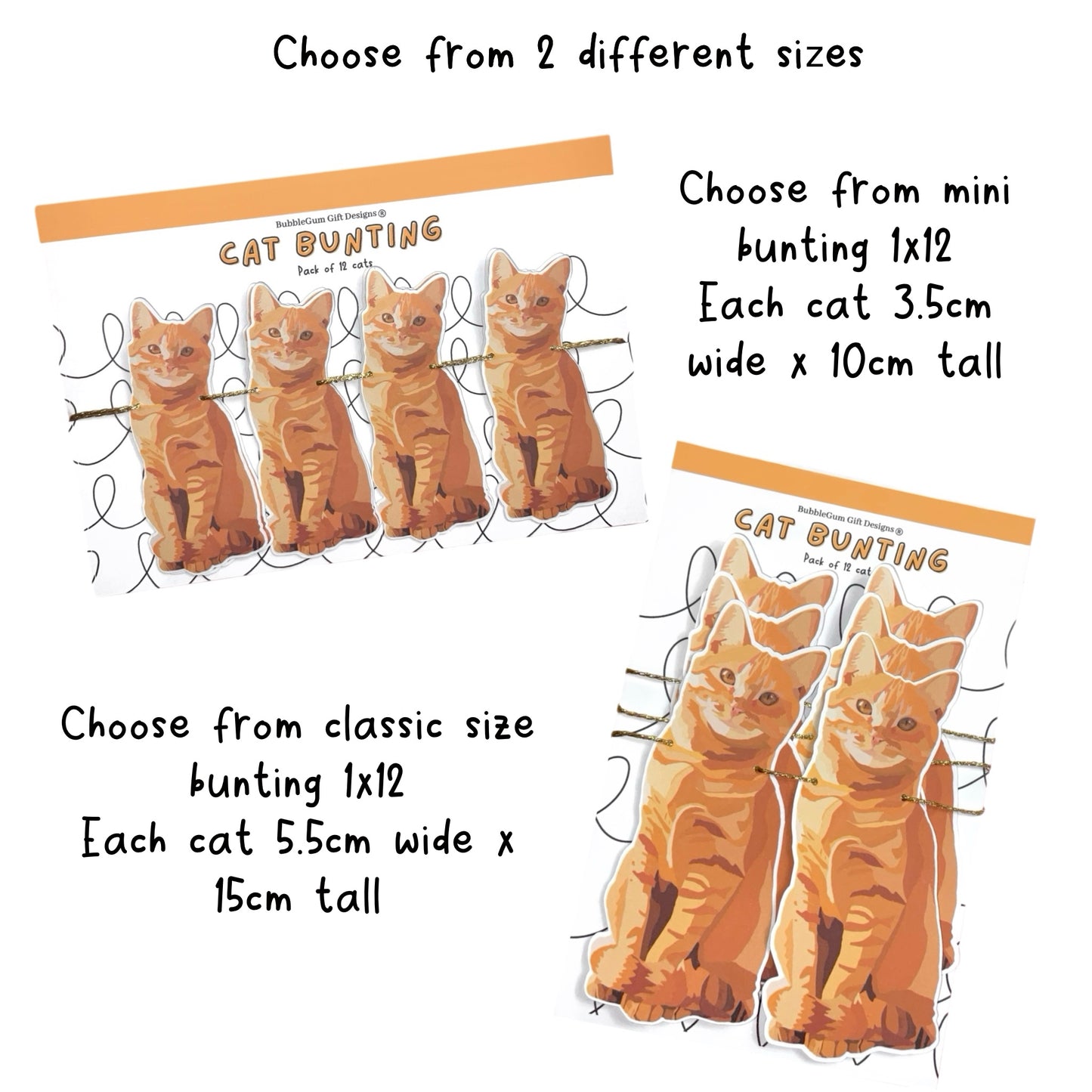 Ginger cat themed party bunting, Cute orange cat birthday decoration, 2 sizes available