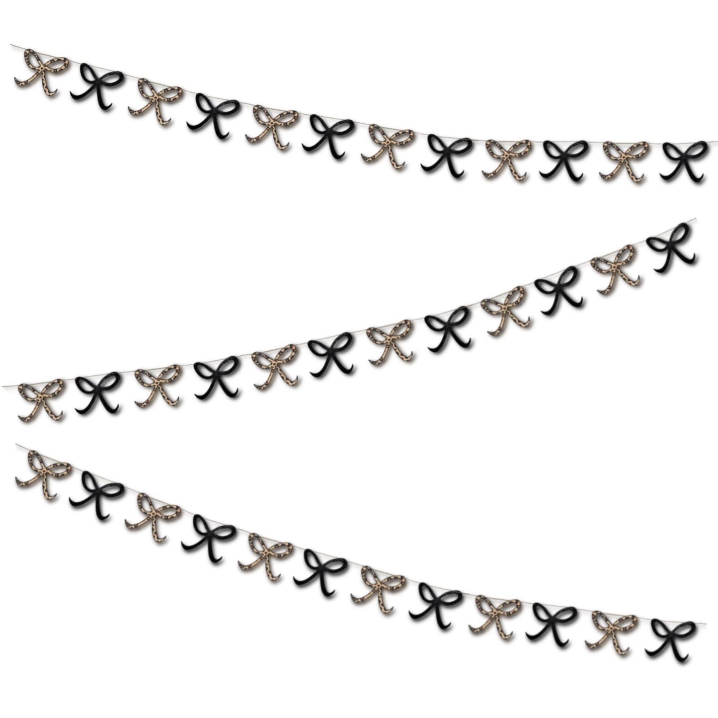 Leopard print and black glitter bow bunting Animal print party decorations Bow shaped garland 1x12