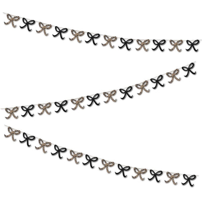 Leopard print and black glitter bow bunting Animal print party decorations Bow shaped garland 1x12