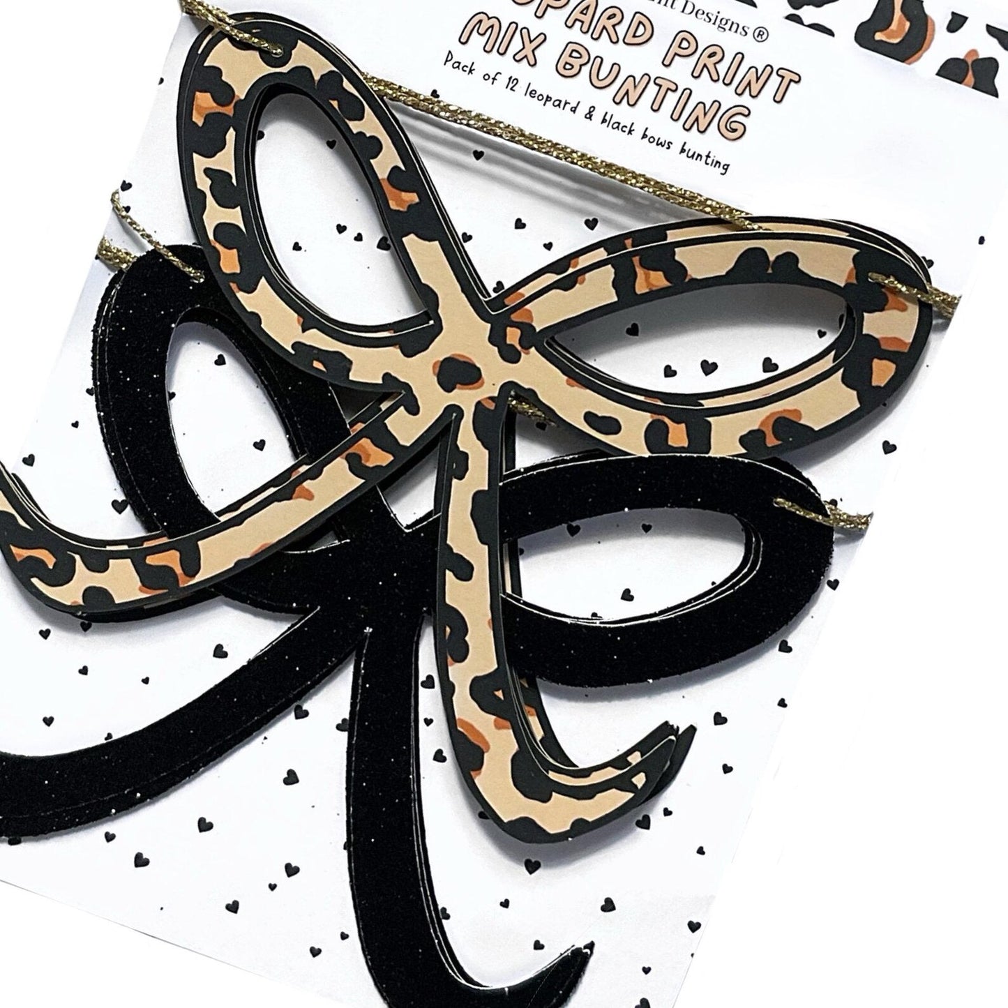 Leopard print and black glitter bow bunting Animal print party decorations Bow shaped garland 1x12