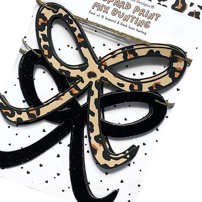 Leopard print and black glitter bow bunting Animal print party decorations Bow shaped garland 1x12