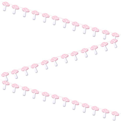 Pink mushroom garland Fairy first birthday bunting Spring toadstool decorations Choose your size 1x12