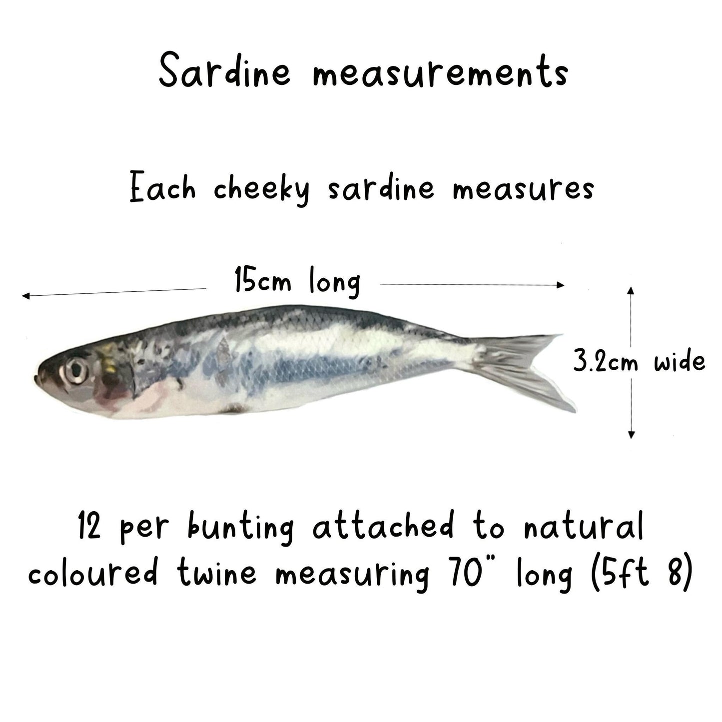 Hand drawn sardine garland Printed fish wall decor funny seaside aesthetic fisherman party bunting Quirky ocean fish theme birthday 70inches