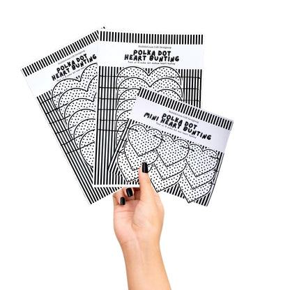 Polka dot heart garland Spotted black and white birthday decorations Monochrome party bunting Choose size