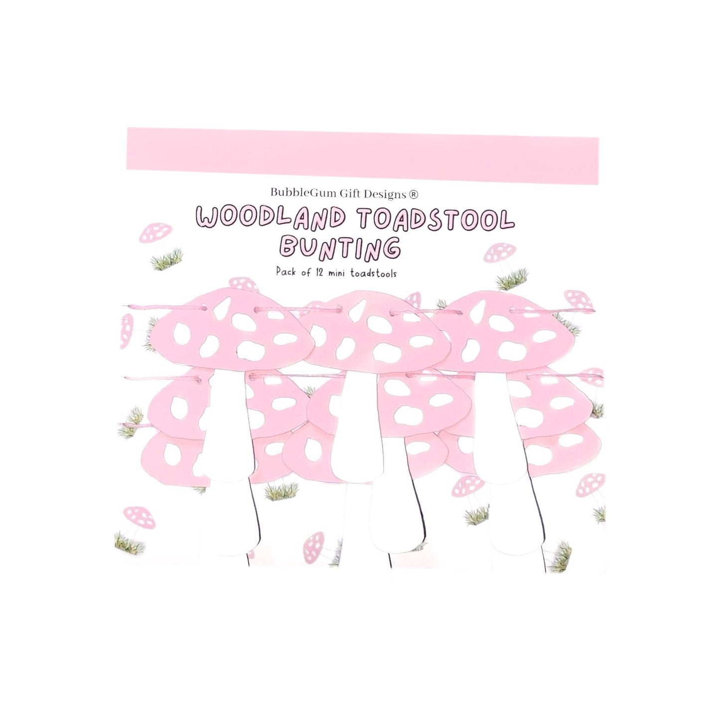 Pink mushroom garland Fairy first birthday bunting Spring toadstool decorations Choose your size 1x12