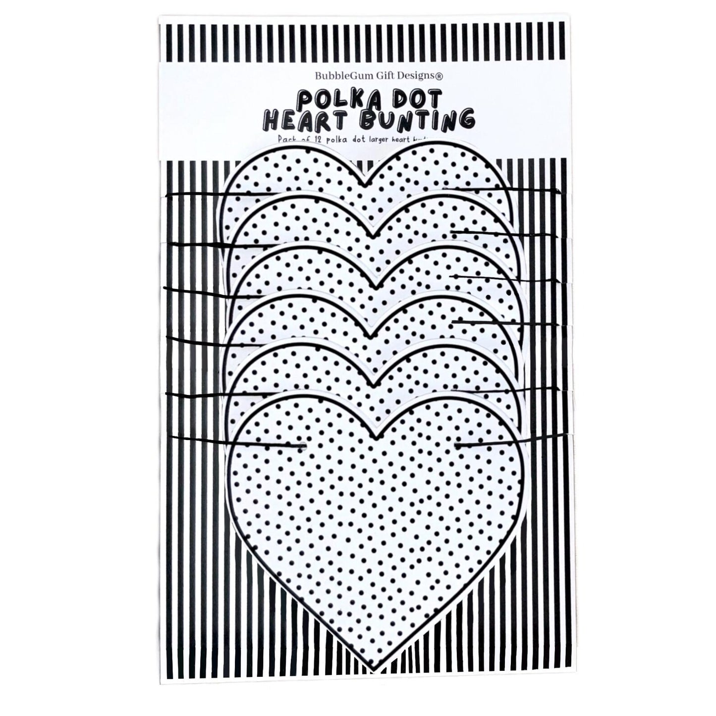 Polka dot heart garland Spotted black and white birthday decorations Monochrome party bunting Choose size