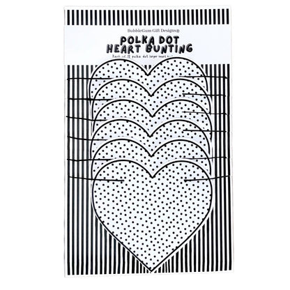 Polka dot heart garland Spotted black and white birthday decorations Monochrome party bunting Choose size