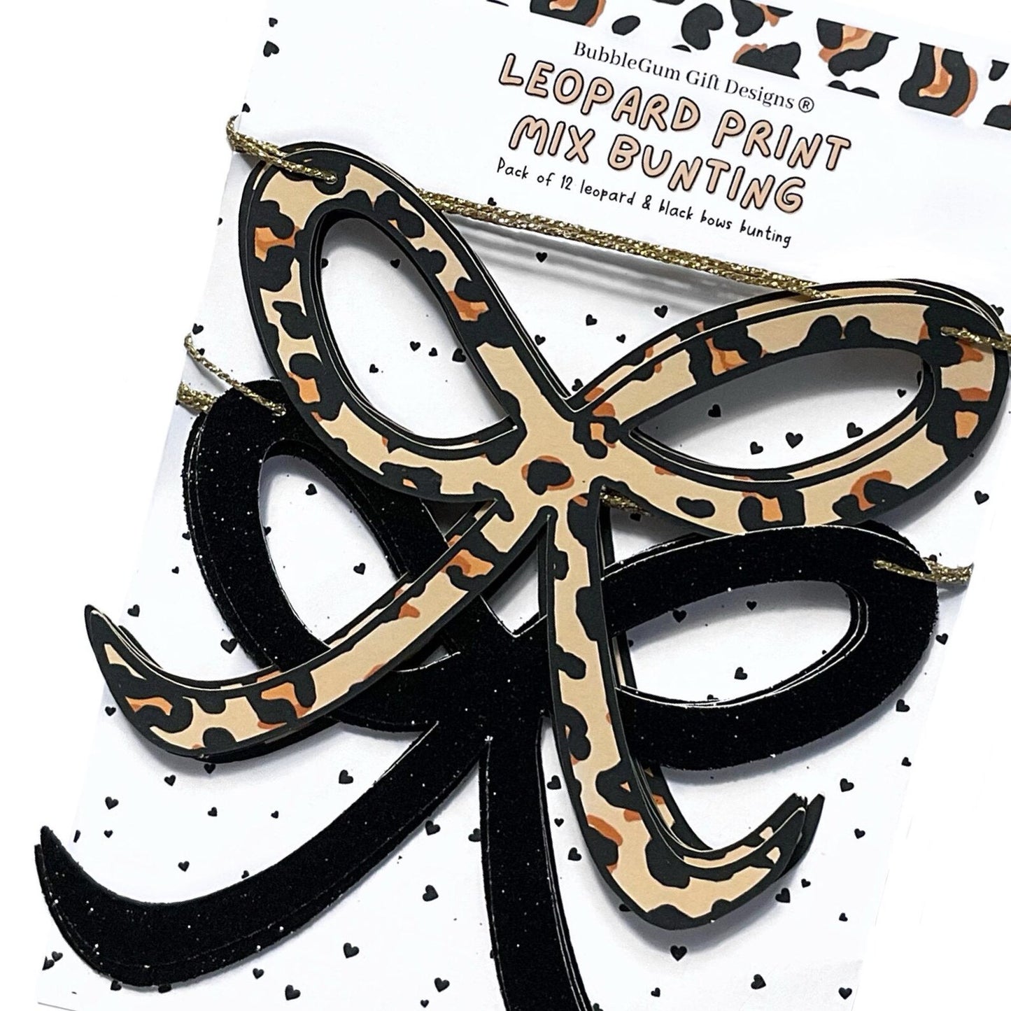 Leopard print and black glitter bow bunting Animal print party decorations Bow shaped garland 1x12