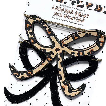 Leopard print and black glitter bow bunting Animal print party decorations Bow shaped garland 1x12