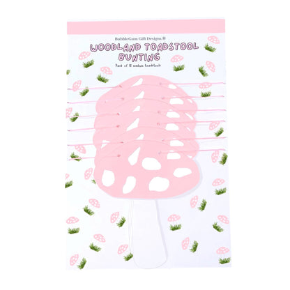 Pink mushroom garland Fairy first birthday bunting Spring toadstool decorations Choose your size 1x12