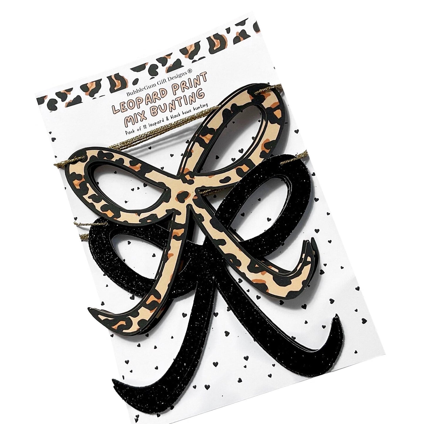 Leopard print and black glitter bow bunting Animal print party decorations Bow shaped garland 1x12