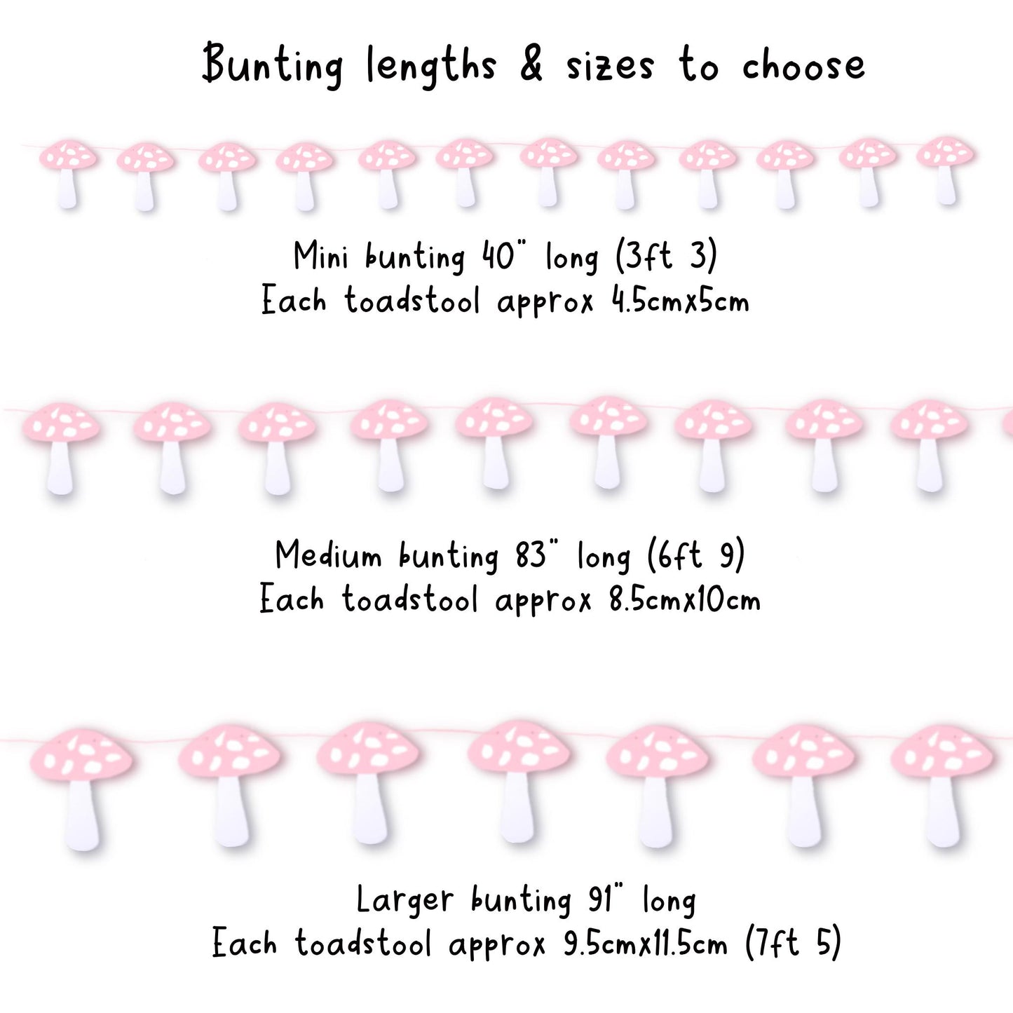Pink mushroom garland Fairy first birthday bunting Spring toadstool decorations Choose your size 1x12
