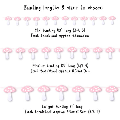Pink mushroom garland Fairy first birthday bunting Spring toadstool decorations Choose your size 1x12