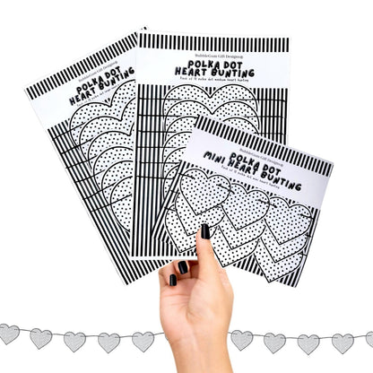 Polka dot heart garland Spotted black and white birthday decorations Monochrome party bunting Choose size