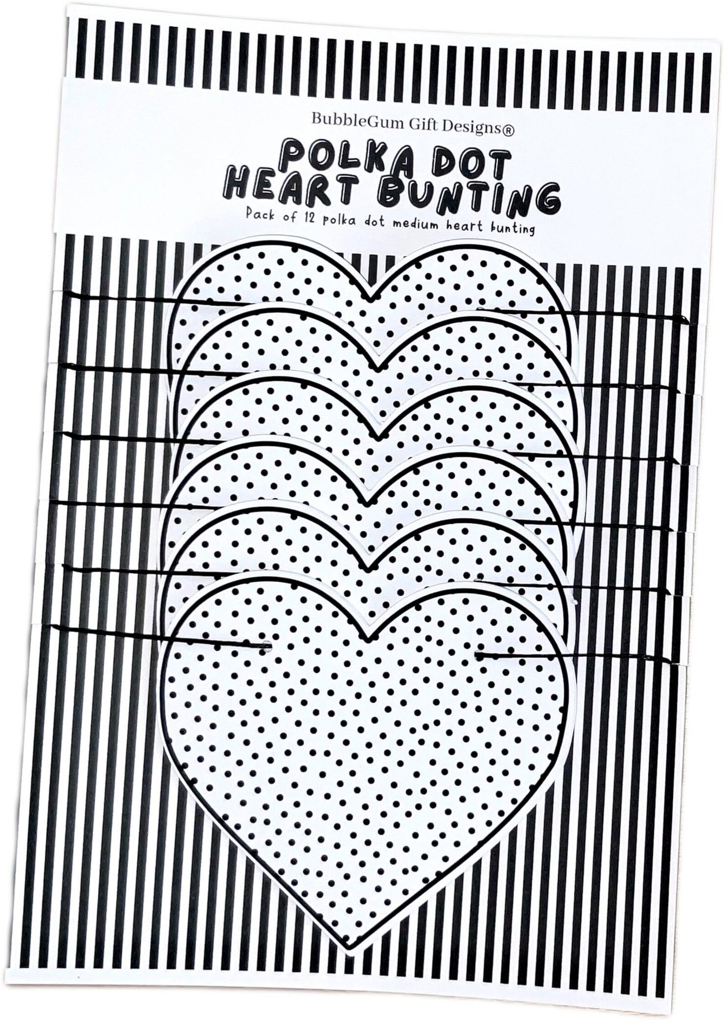 Polka dot heart garland Spotted black and white birthday decorations Monochrome party bunting Choose size