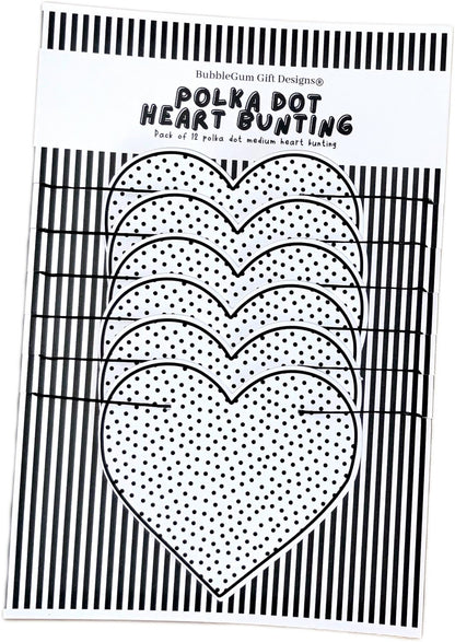 Polka dot heart garland Spotted black and white birthday decorations Monochrome party bunting Choose size