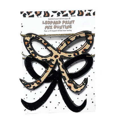 Leopard print and black glitter bow bunting Animal print party decorations Bow shaped garland 1x12
