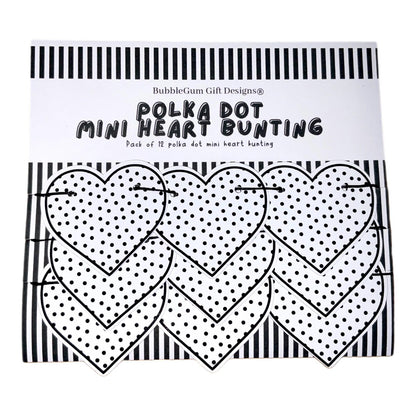 Polka dot heart garland Spotted black and white birthday decorations Monochrome party bunting Choose size