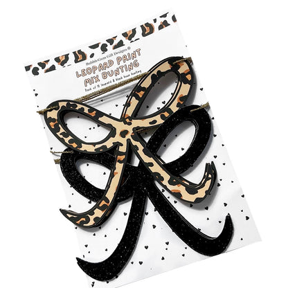 Leopard print and black glitter bow bunting Animal print party decorations Bow shaped garland 1x12