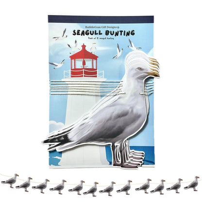 Seagull bunting seaside decor, Funny hand drawn seagulls print wall decoration, Nautical coastal beach party hanging bird garland